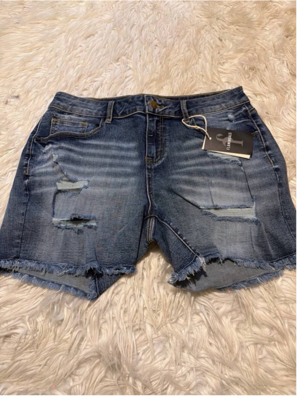 Flamingals distressed, raw-hem mid-thigh denim shorts